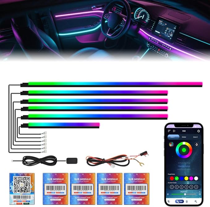 New Version Dreamcolor Acrylic Interior Car Lights 6 in 1 RGB LED Strip Lights by WEBUPAR