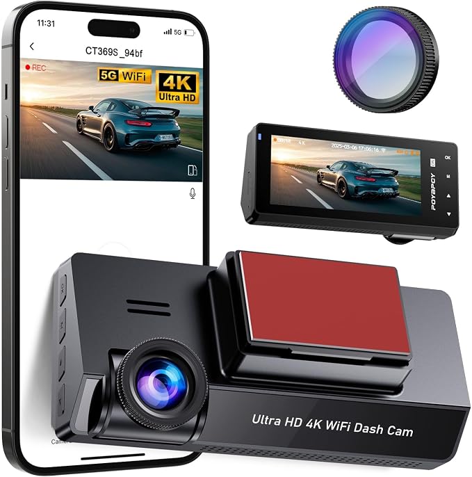 Dash Cam Front 4K Built-in 5GHz WiFi by POYBPCY