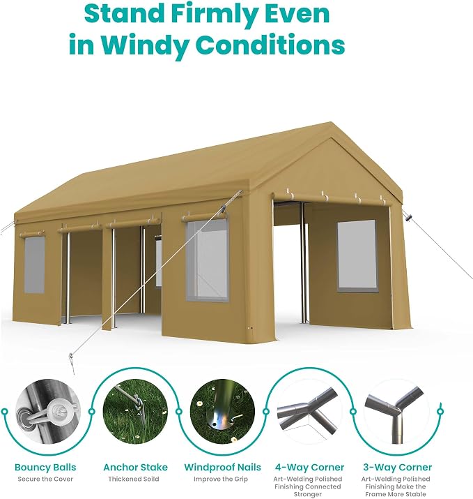 13x25ft Carport, Heavy Duty Carport - Image 3