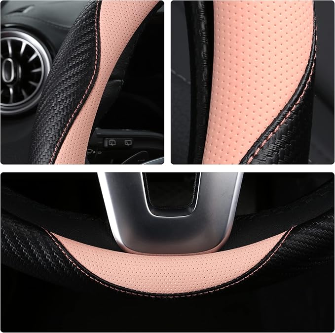Car Steering Wheel Covers for Women Padded Carbon Fiber PU Leather Cute Auto - Image 6