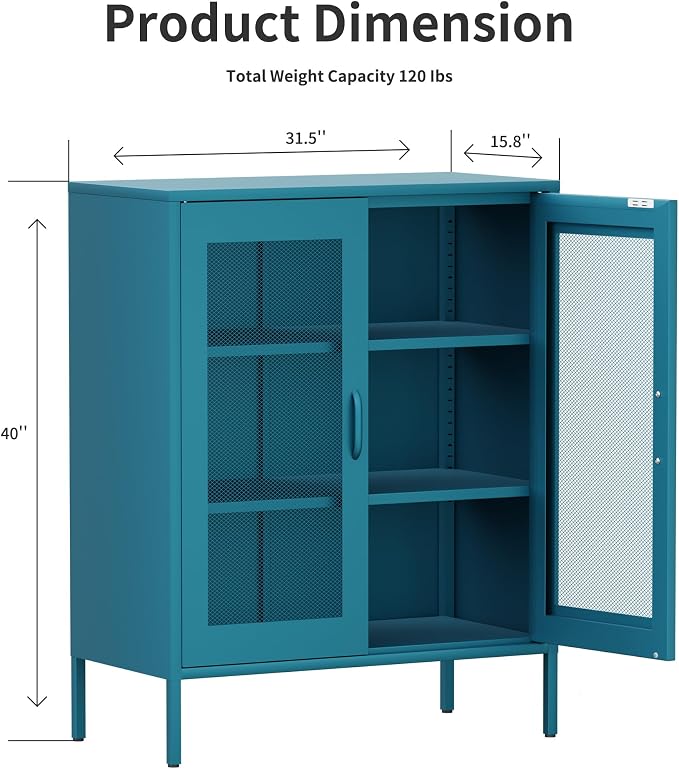 Metal Storage Cabinet with Mesh Doors, Steel Display Cabinet with Adjustable - Image 3