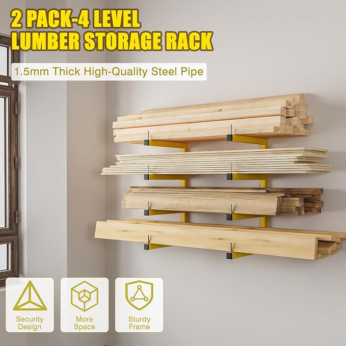 2-Pack Lumber Storage Rack, Wood Storage Racks Wall Mount, Heavy Duty Garage - Image 2