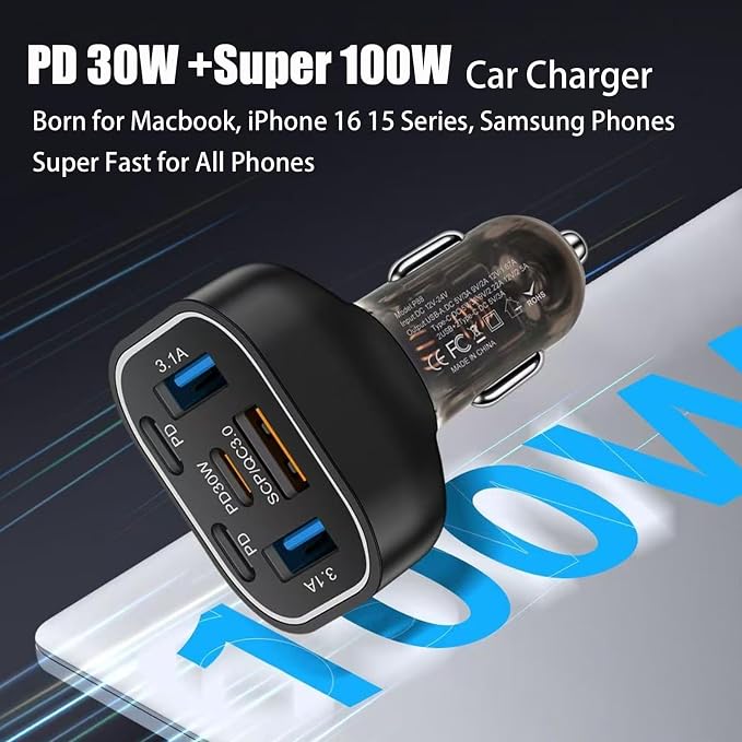 6 in 1 Multi Port USB C Car Charger Adapter PD 30W 6 Ports Super Fast Charging - Image 3