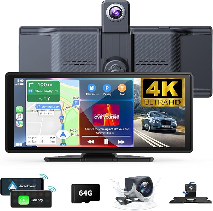 Wireless Carplay Screen for Car 10.26" 4K 360 Rotation Dash Cam Carplay&Android by Antika