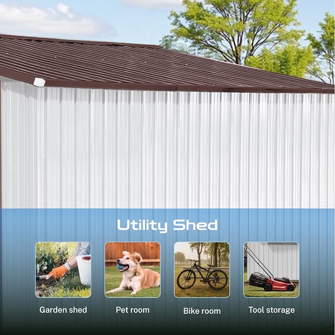 10 x 12 FT Outdoor Storage Metal Shed, Garden Bike Shed - Image 4