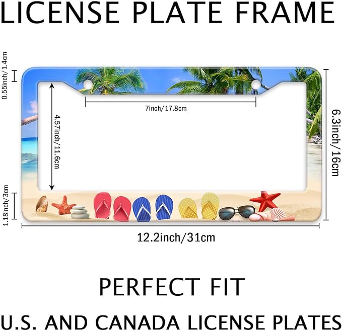 Beach Flip Flops License Plate Frame, Ocean Beach Vacation Scene License Plate - Image 2