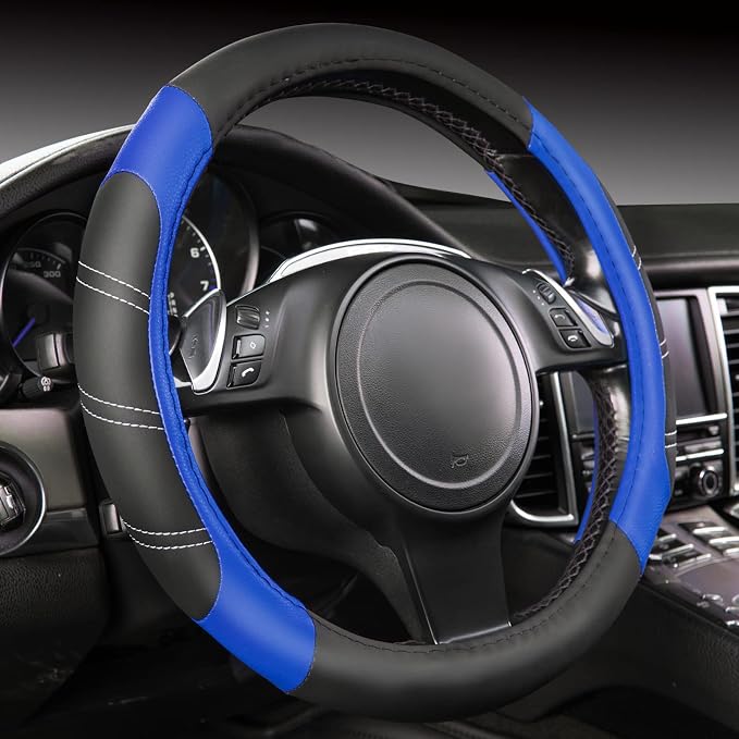 CAR PASS Line Rider Microfiber 14 Inch Leather Sporty Steering Wheel Cover by CARPASS