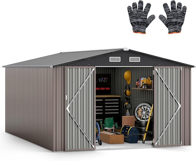 Goplus 10 x 14 FT Outdoor Storage Shed, Large Garden Tool House w/Improved by Goplus