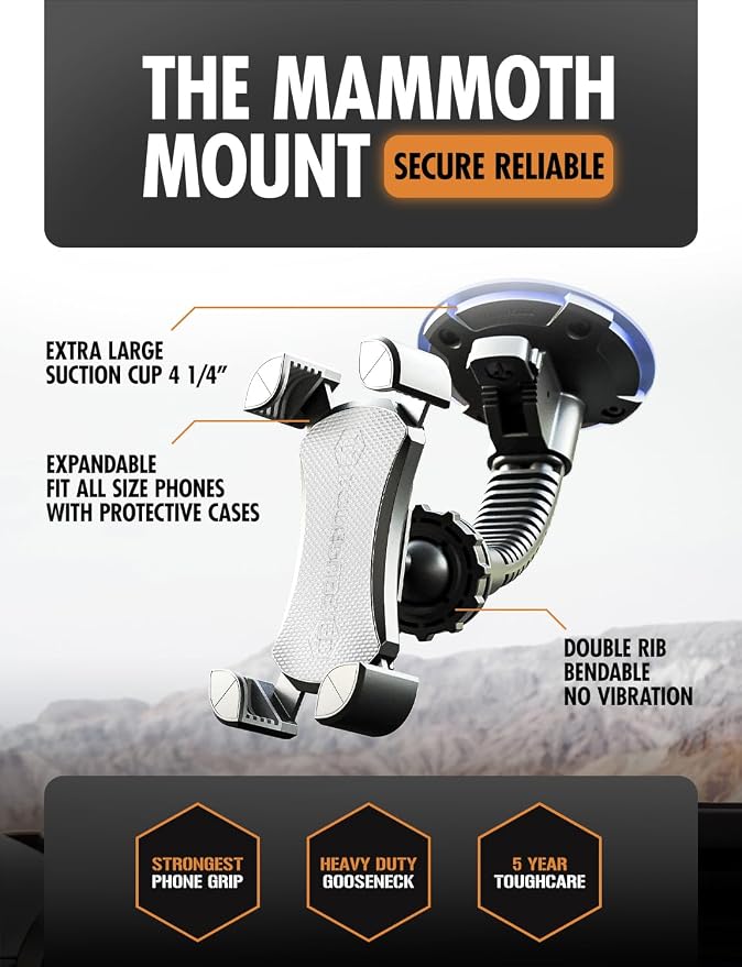 ToughTested Mammoth Windshield Mobile Mount, Double-Ribbed Gooseneck Arm - Image 2