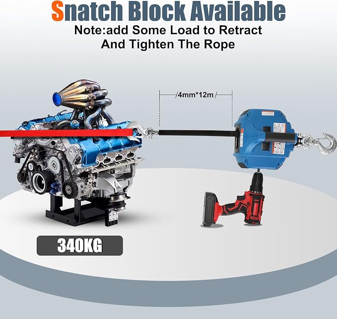 Portable Drill Winch of 1000 LB, Rotate The Hook 360 Degrees, - Image 5