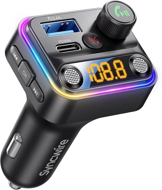 Syncwire Bluetooth 5.4 FM Transmitter Car Adapter 42W Wireless FM Radio Stereo by SYNCWIRE