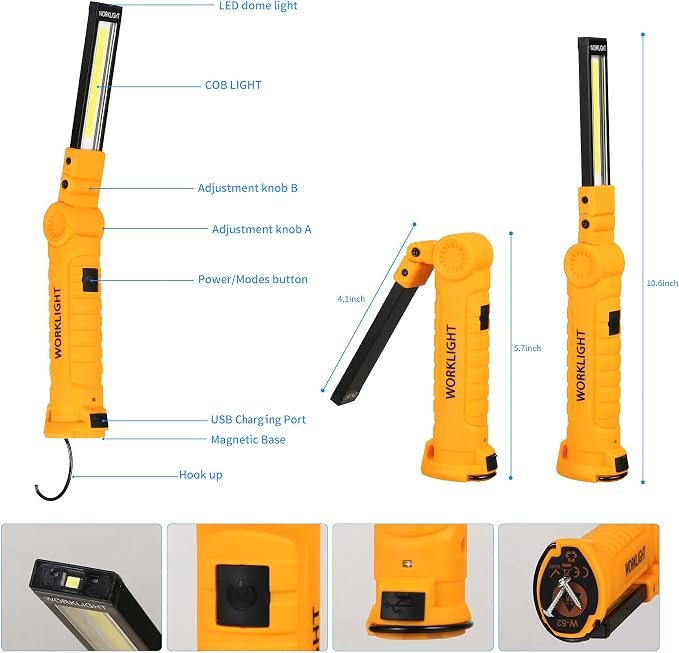 LED Worklight Flashlight, Suranew COB Rechargeable Work Lights - Image 7