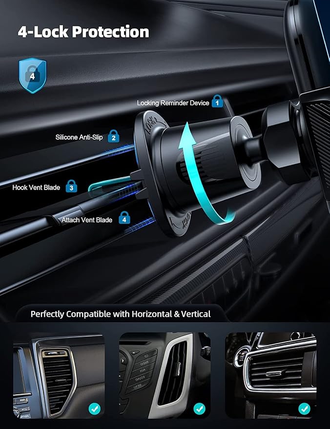 Lamicall 2025 Wider Clamp & Metal Hook Car Phone Holder Vent Phone Holders - Image 4