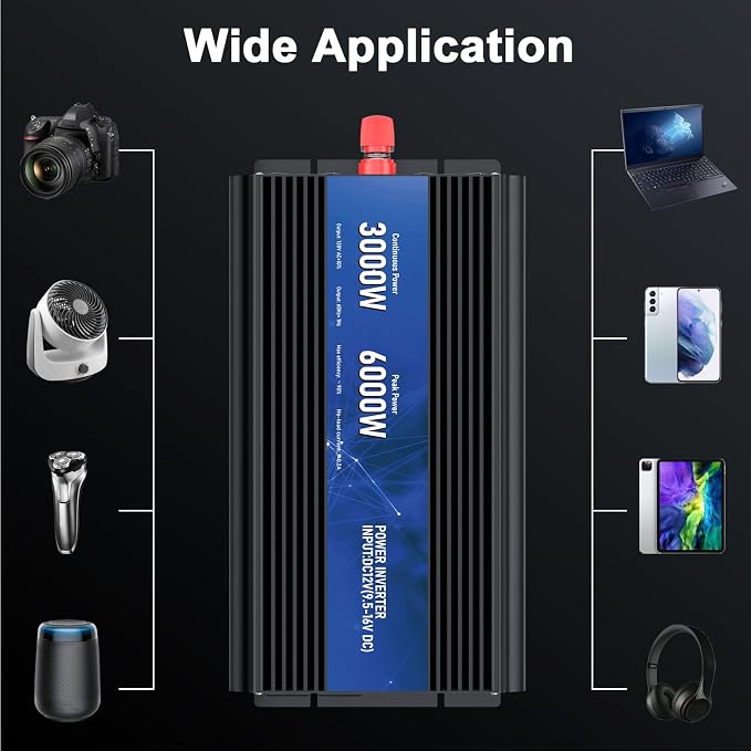 3000W Power Inverter, Peak Power 6000W 12V DC to AC 110V120V, Remote Control - Image 7