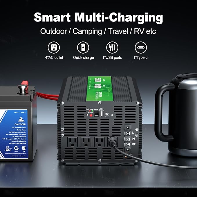 5600W Power Inverter, Peak Power 11200W 12V DC to AC 110120V, Remote Control - Image 6
