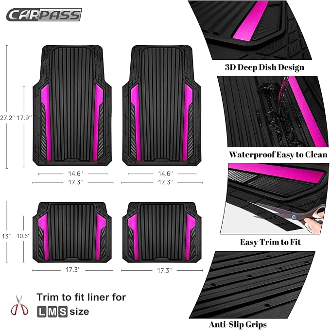 CAR PASS Heavy Duty Rubber Car Mats Metallic, Aluminum Film All Weather Floor - Image 4