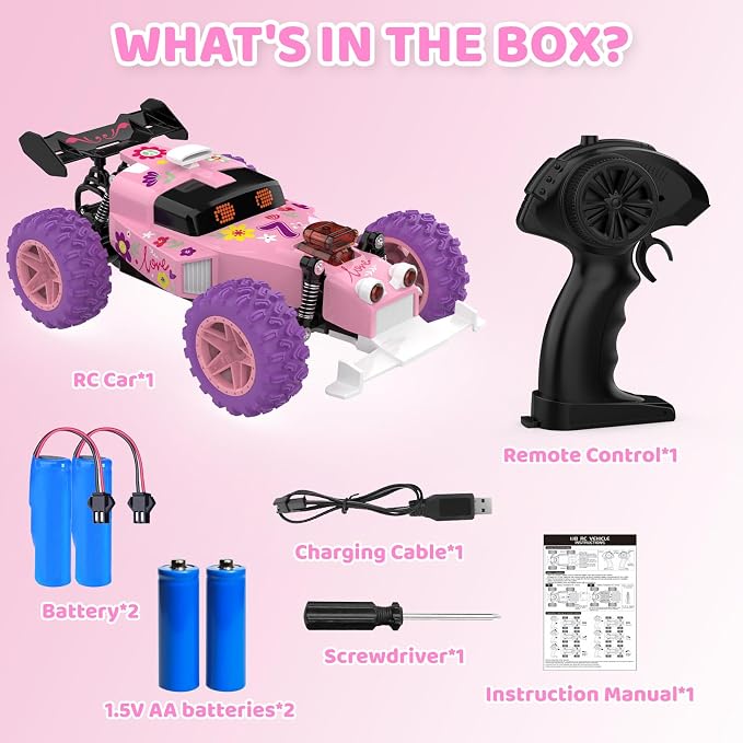 Pink Remote Control Car for Girls, RC Race Car Girl Toy - Image 7