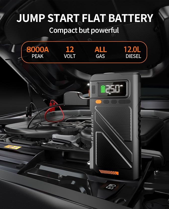 8000A Jump Starter with Air Inflator & Deflator Compressor, 9-in-1 Portable 12V - Image 3