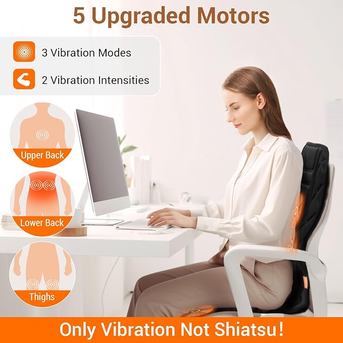 Back Massager with Heat, Heated Seat Cover Cushion with 5 Vibrating Massage - Image 3