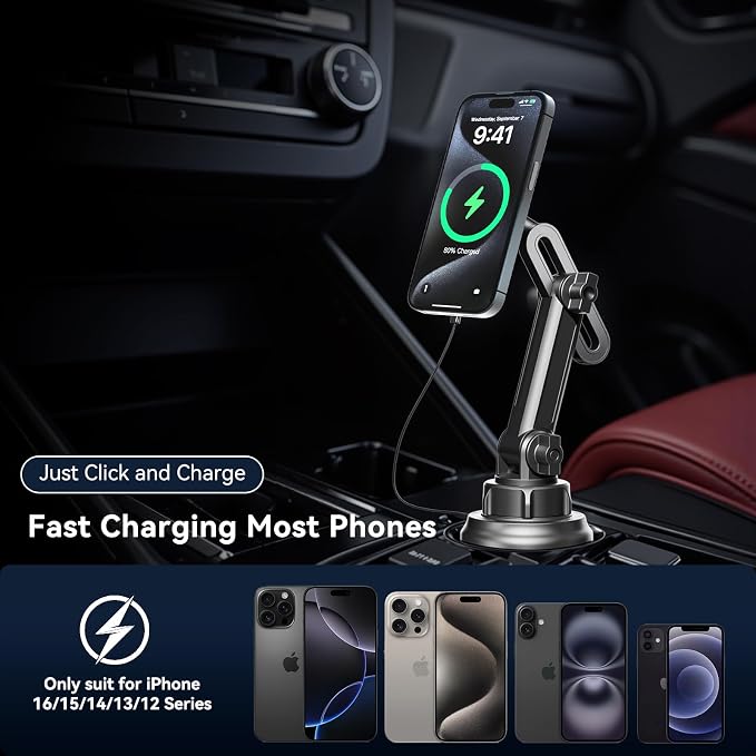Miracase for Magsafe Car Mount Charger, 15W Fast Charging Cup Holder Phone - Image 5