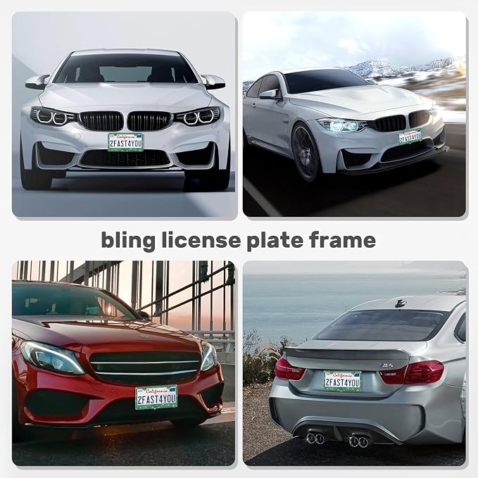 2 Pack License Plate Frames for Women, Sparkly Rhinestone Diamond Car - Image 3