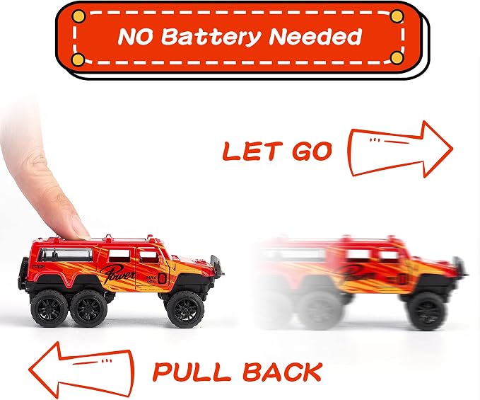 KIDAMI Diecast Toy Trucks 4 Pack Die Cast Metal Toy Cars Pull Back Cars - Image 2