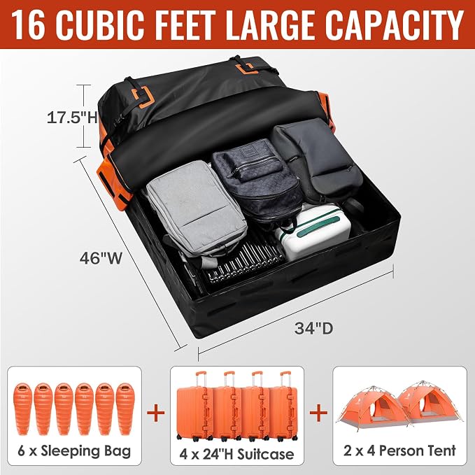 Car Rooftop Cargo Carrier Bag, 16 Cubic Feet Waterproof Car Topper Luggage - Image 4