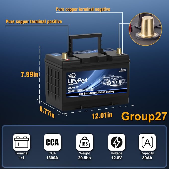 GROUP 27 Car Start-Stop Lithium Battery 12V 80AH Car Battery - Image 2