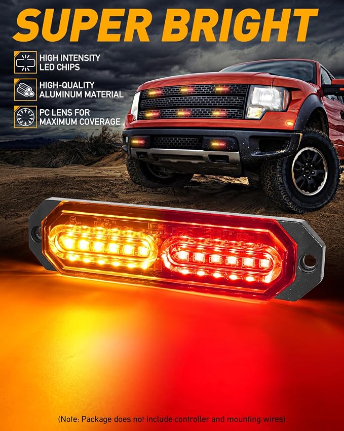 HLauto 1200T Emergency Strobe Grille Lights: 8pcs 12 LED Sync Feature Safety - Image 2