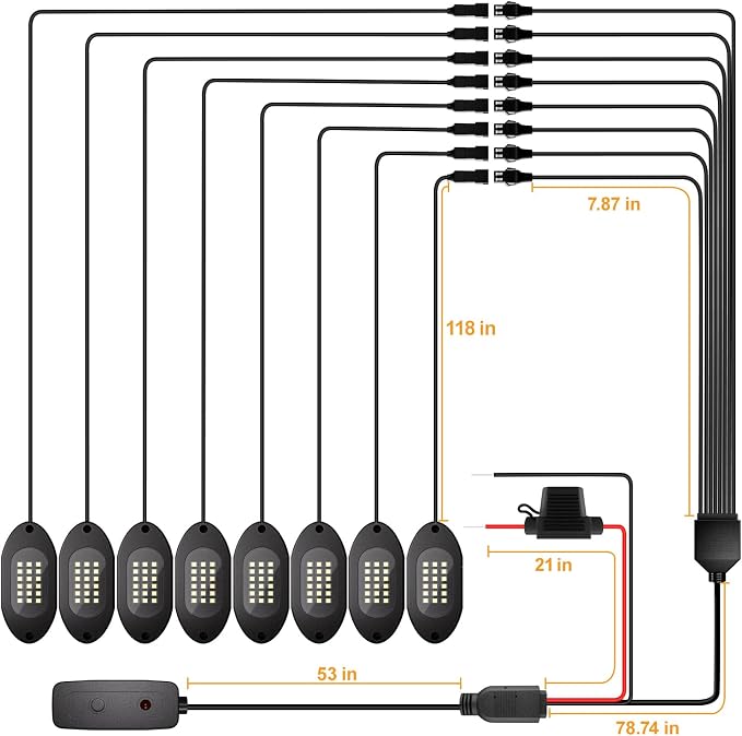 Honalia White LED Rock Lights Kits 8 Pods, 6000K Pure White Rock Lights - Image 6