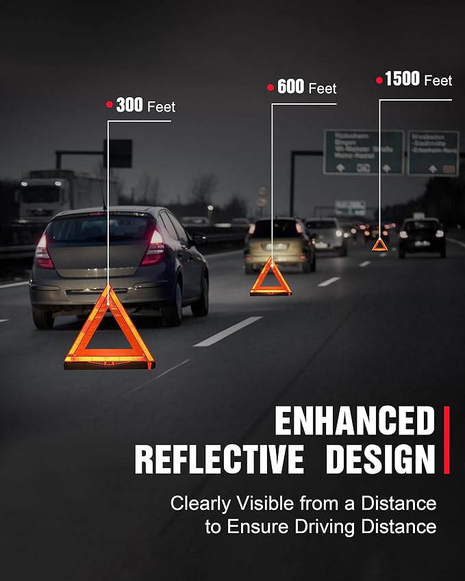 3 Pack Warning Triangle DOT Approved, Foldable Emergency Safety Reflective - Image 2