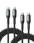 USB C to USB C Cable Coiled 3FT 2Pack, Braided Type C Charger by KIYODA