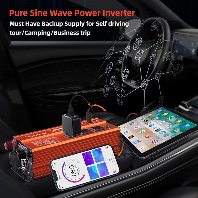 1000W Pure Sine Wave Inverter, Car Power Inverter, 12V DC to 110V AC Power - Image 2