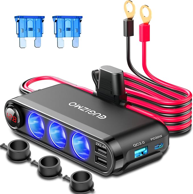 12V Cigarette Lighter Socket Splitter, 200W 3 Socket Multi Port Car Cigarette by EUGIZMO