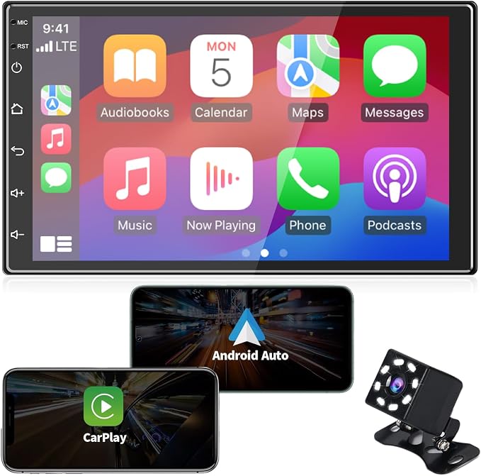 Double Din Car Radio Support Wireless CarPlay & Wireless Android Auto, 7 Inch by ANKEWAY
