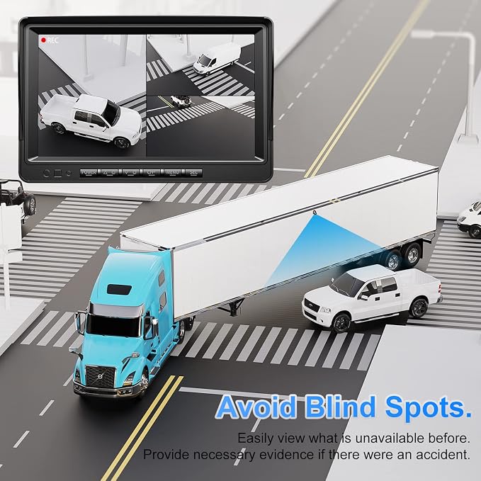 Fookoo HD 1080P 7" Wired Backup Camera System, 7-inch Quad Split Screen Monitor - Image 5