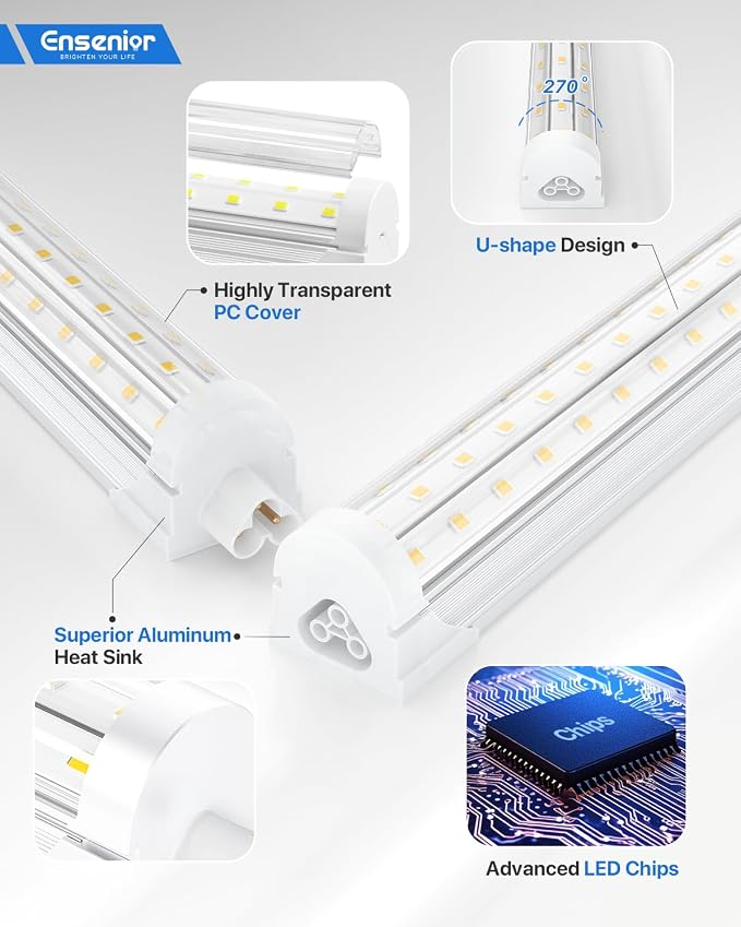 Ensenior 4 Pack 4 FT Led Shop Lights, 6000K Clear White, 5000LM Super Bright - Image 4