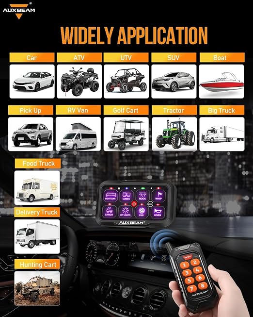 Auxbeam 8 Gang Switch Panel RC-800 RGB Wireless Remote Control Range Up to - Image 7