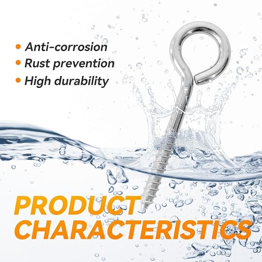 4Pcs 6 Inch Heavy Duty Screw Eyes Hooks, 304 Stainless Steel Self Tapping - Image 5