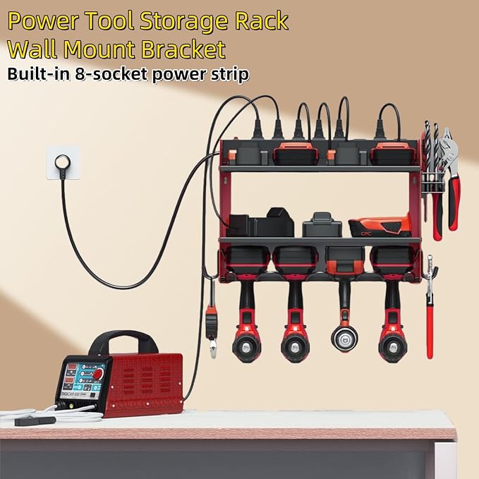Power Tool Storage Rack, Garage Wall Mount Tool Rack, 4 Drill Bit Holders - Image 7