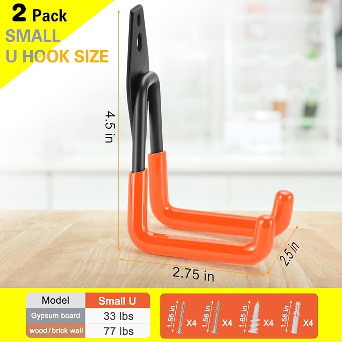 2 Pack Heavy Duty Garage Hooks Storage Organizer Wall Mount Power and Garden - Image 3