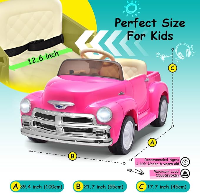 Joywhale 12V Kids Ride on Car Licensed Chevrolet 3100 Pickup Battery Powered - Image 6
