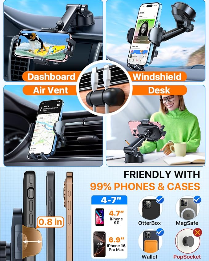 HTU 2025 Best Car Phone Holder 【Ultimate 5-in-1 & Upgraded 100+LBS Strongest - Image 9