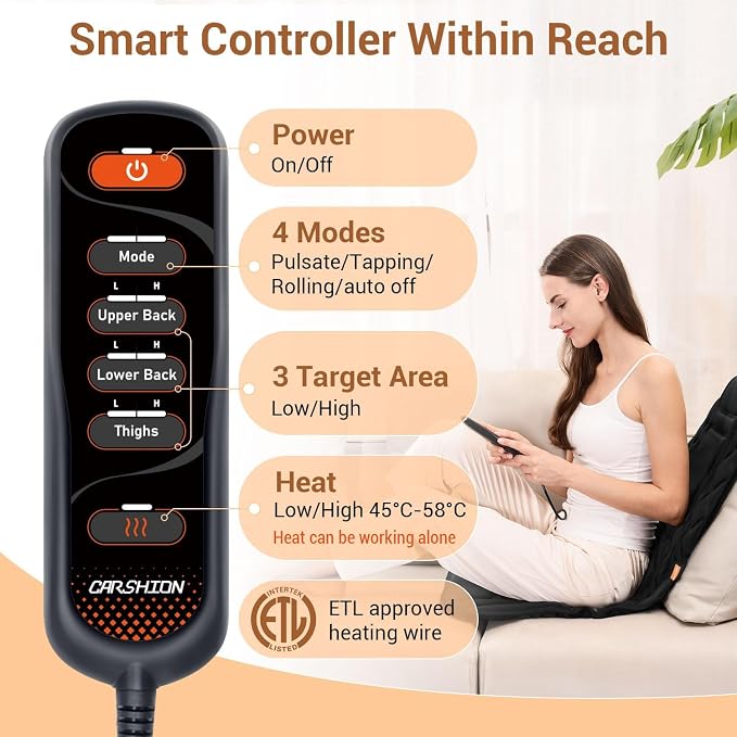 Back Massager with Heat, Heated Seat Cover Cushion with 5 Vibrating Massage - Image 7