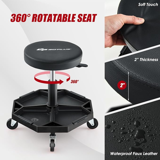 Goplus Mechanic Stool, Rolling Garage Chair - Image 6
