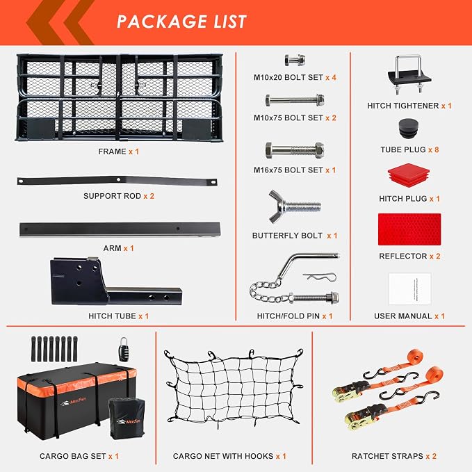 MeeFar High Rail Trailer Folding Hitch Mount Cargo Carrier Basket 60" X 24" X - Image 5