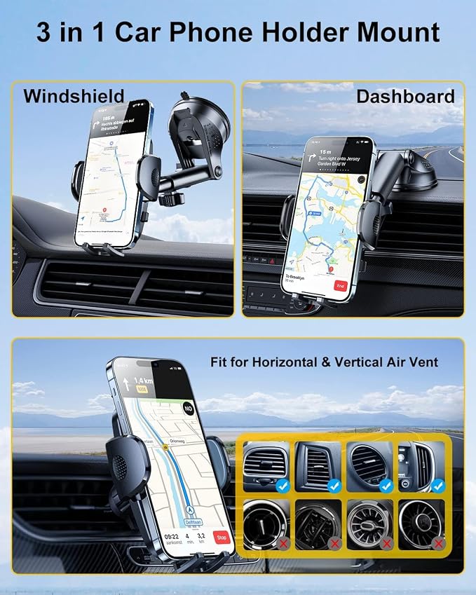 Purple 3-in-1 Phone Holders for Your Car Vent Dashboard Windshield Cell Phone - Image 6