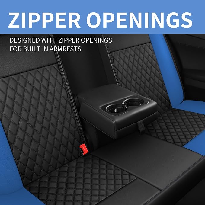 Blue Car Seat Covers, Breathable and Waterproof Seat Cover Full Set, PU Premium - Image 7