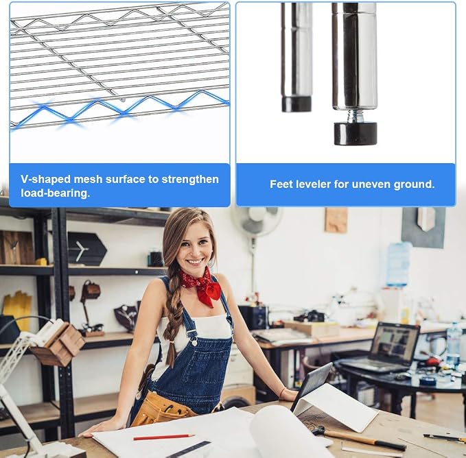 BestOffice 14''Wx36''Dx72''H NSF Wire Shelf Metal 5 Shelf Wire Shelving Unit - Image 6