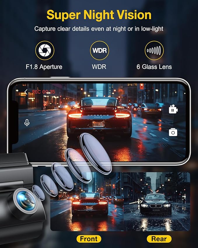 GKU Dash Cam Front and Rear Camera, 5.8GHz WiFi & GPS Dash Camera - Image 5